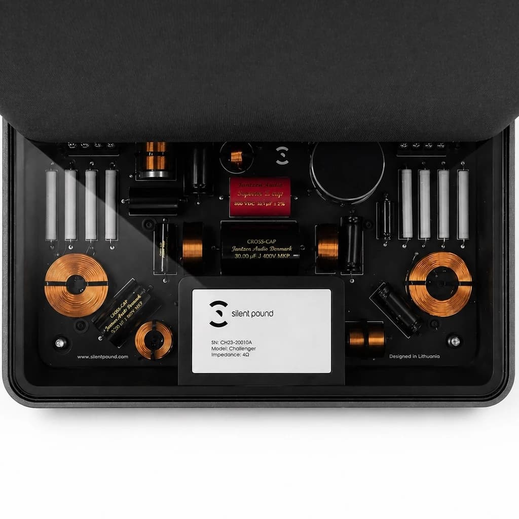 Audio-grade crossover network under tempered glass