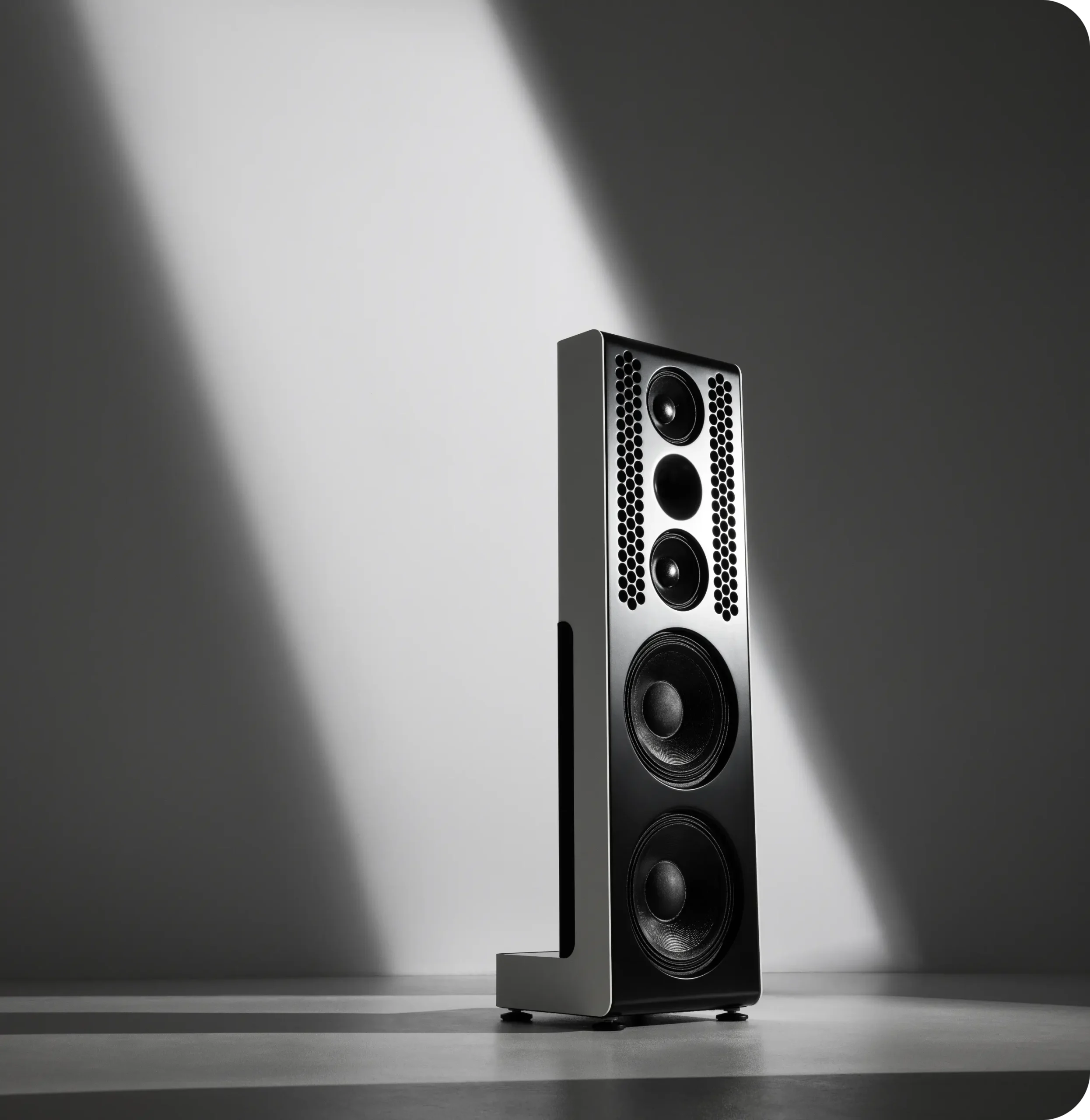 Challenger II loudspeaker, front three-quarter view